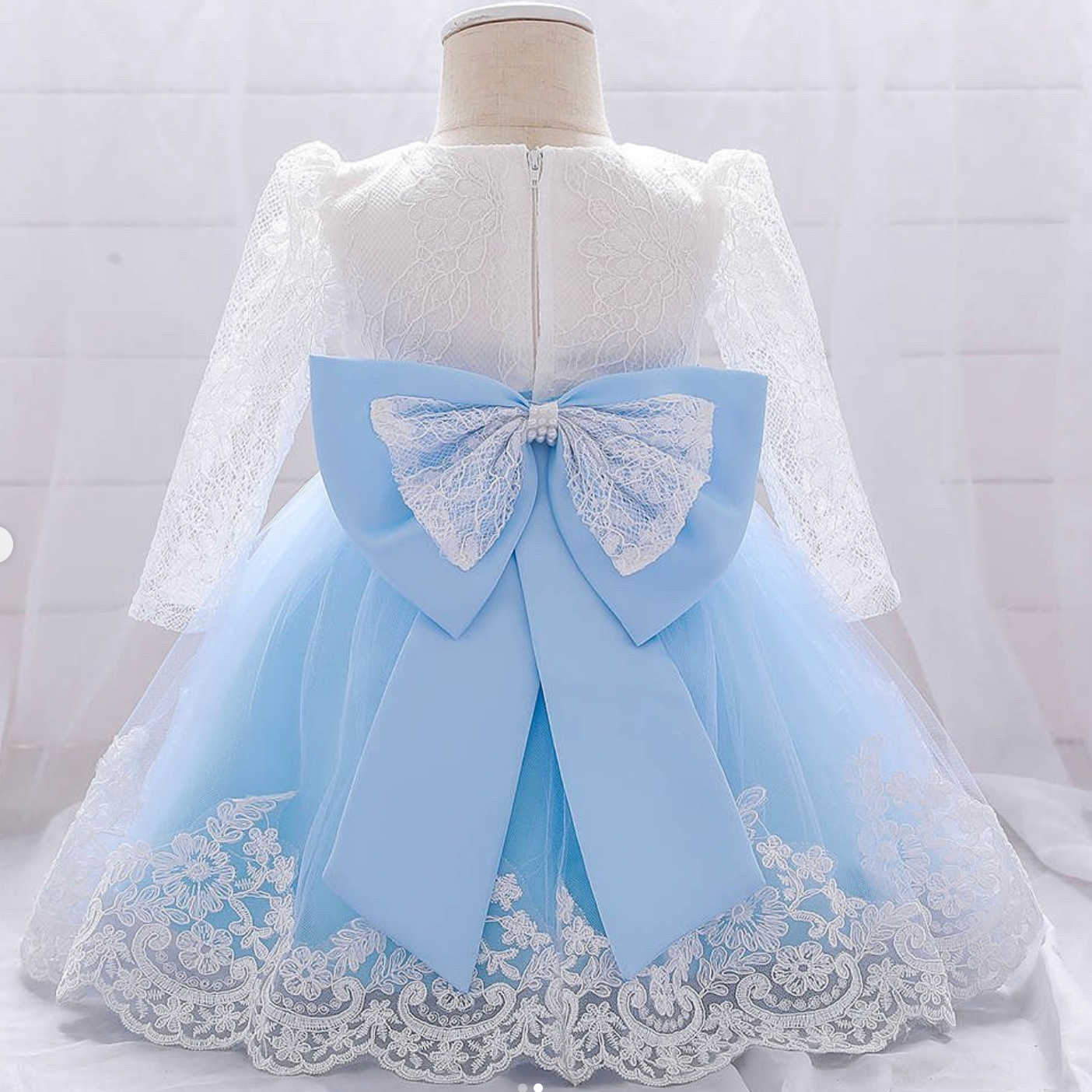 Elegant White and Blue Princess Dress for Girls