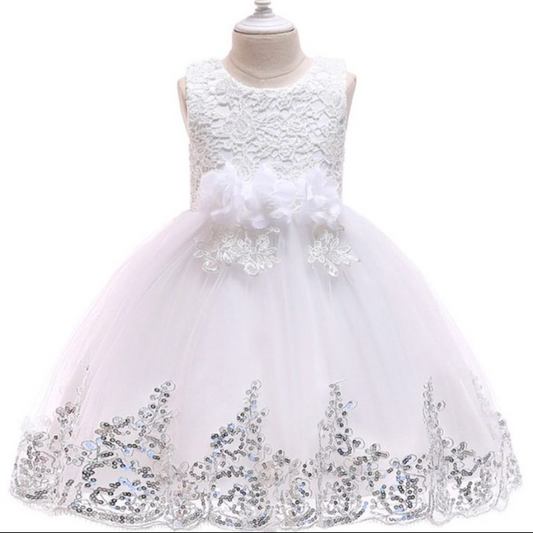 Elegant White Princess Dress with Bow for Girls