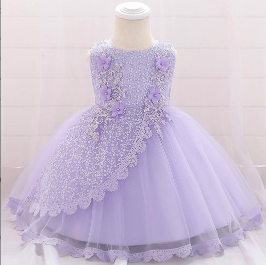 Elegant Purple Princess Dress with Lace for Girls