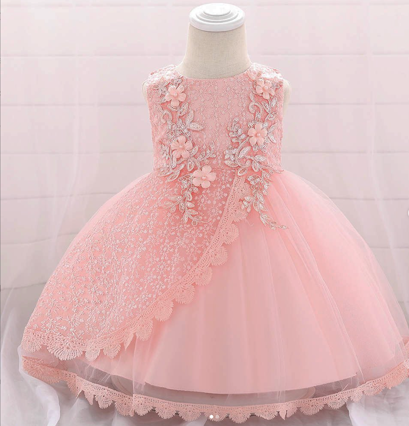 Elegant Peach Princess Dress with Lace for Girls