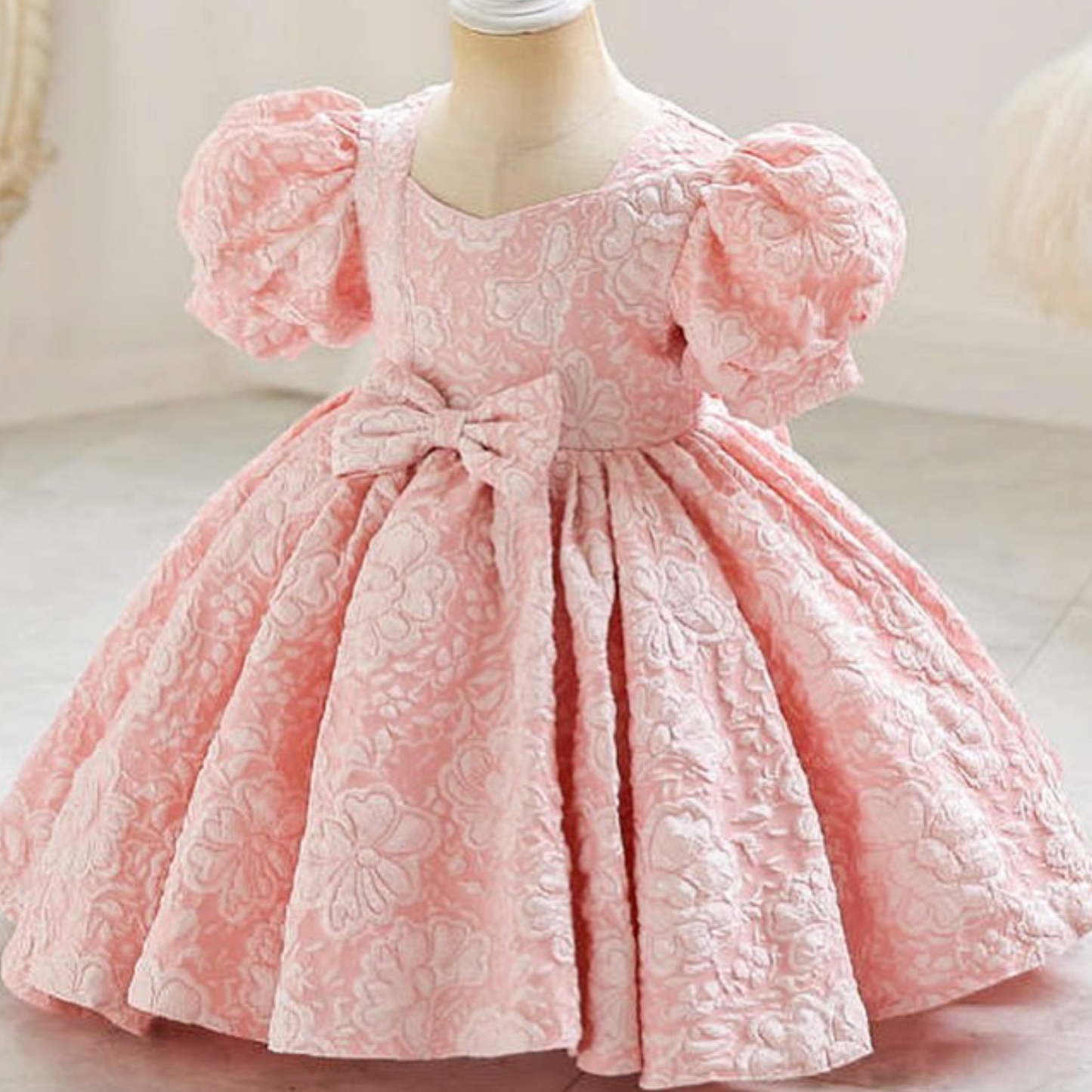 Elegant Peach Princess Dress with White Flowers for Girls