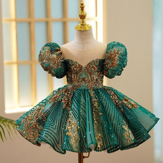 Enchanted Garden Gold and Green Elegant Dress