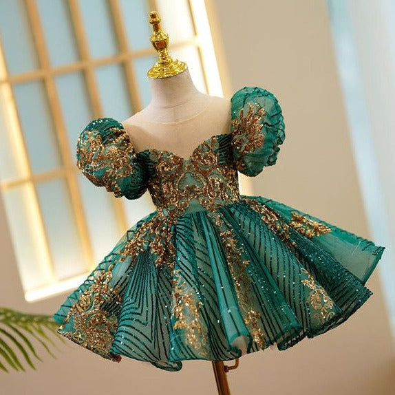 Enchanted Garden Gold and Green Elegant Dress