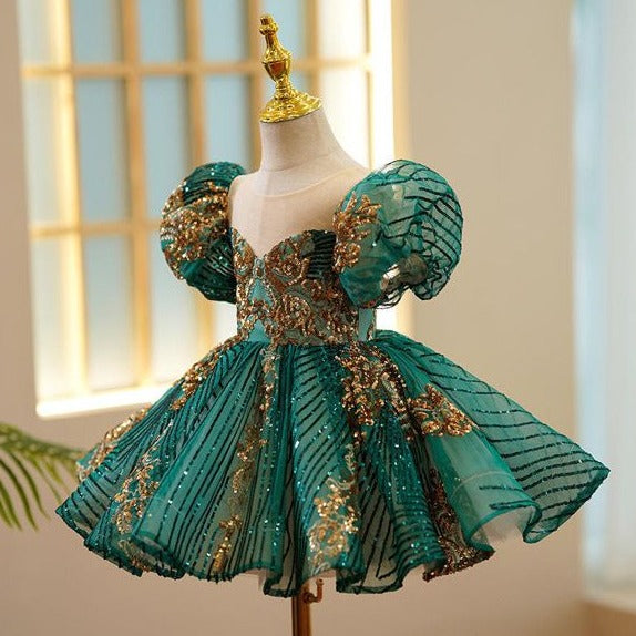 Enchanted Garden Gold and Green Elegant Dress