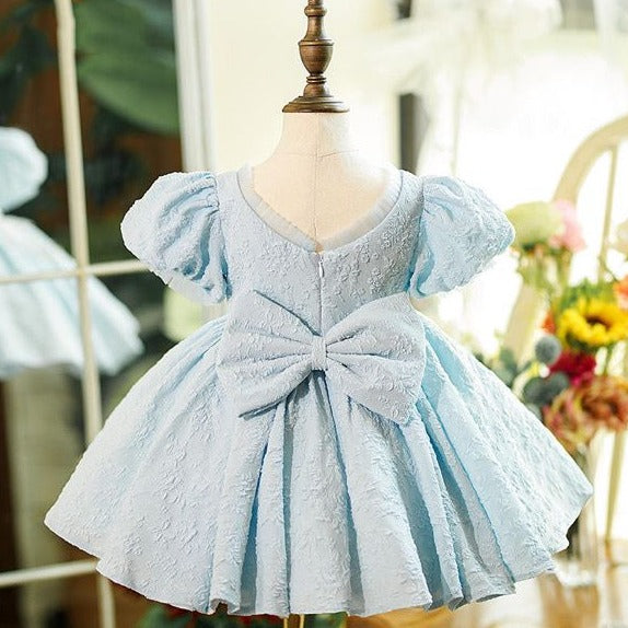 Charming Enchantment: Blue Flower Short Sleeve Princess Dress