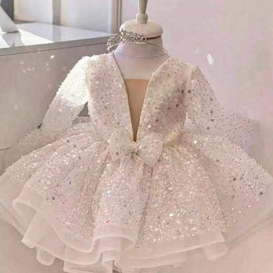 White Sequin Princess Frock