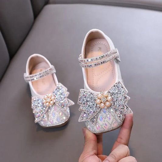 Princess Pink Pearls and Bow Baby Shoes