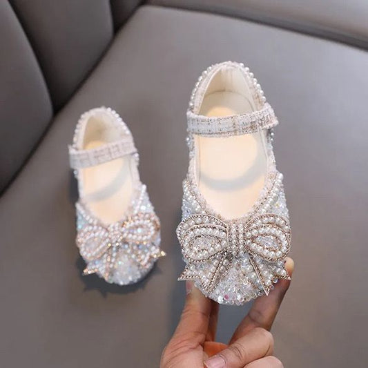 Princess Pearls Bow Baby Shoes White