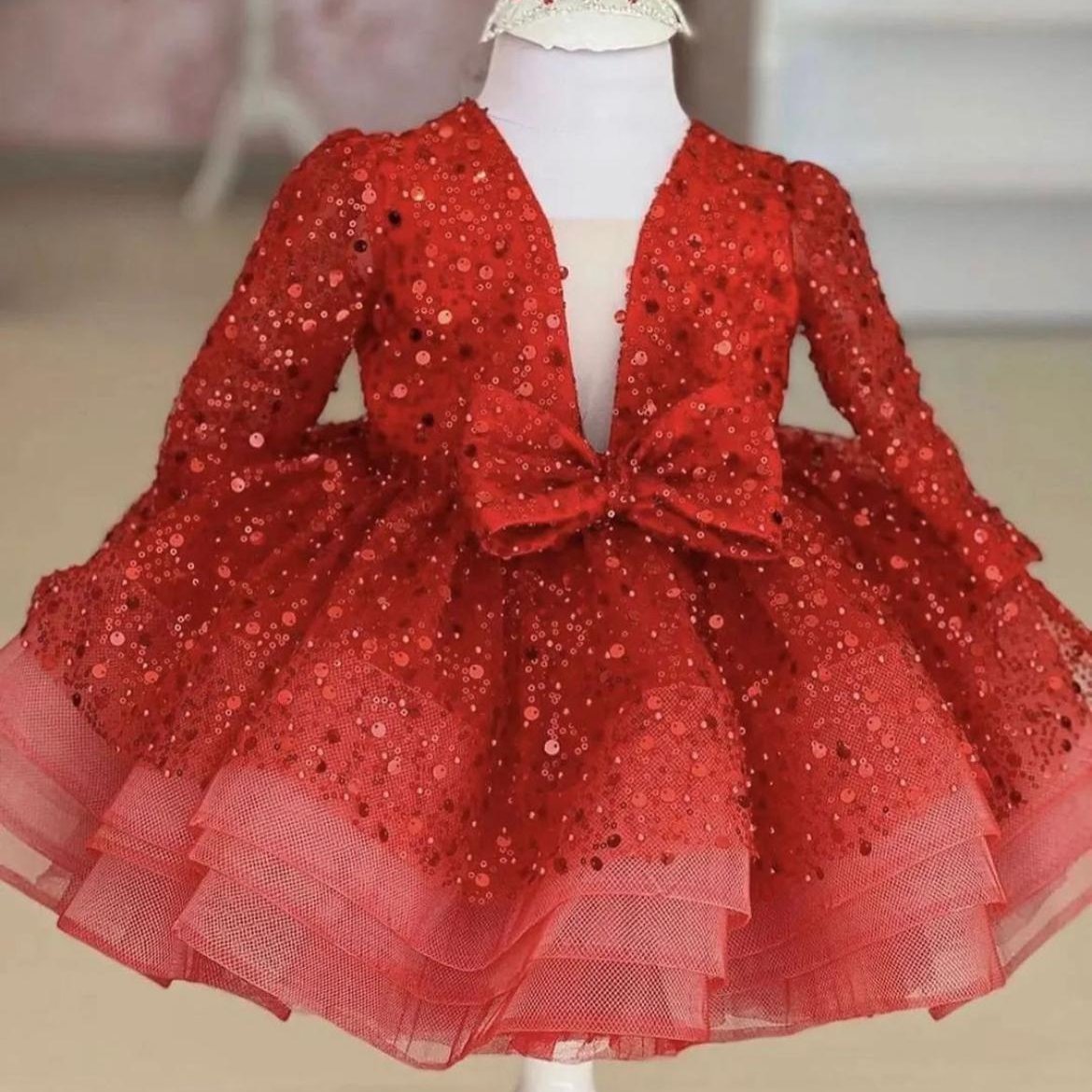 Red Sequin Dress with Heavy Flair