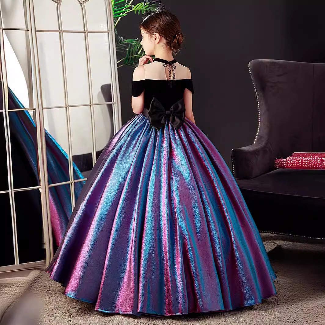 Majestic Purple Gown with Black & White Elegance